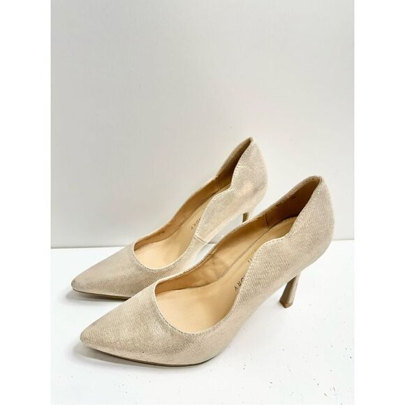 Chinese Laundry Pumps Size 7.5 Gold Scalloped Pointed Toe Spice Heels - Picture 3 of 9